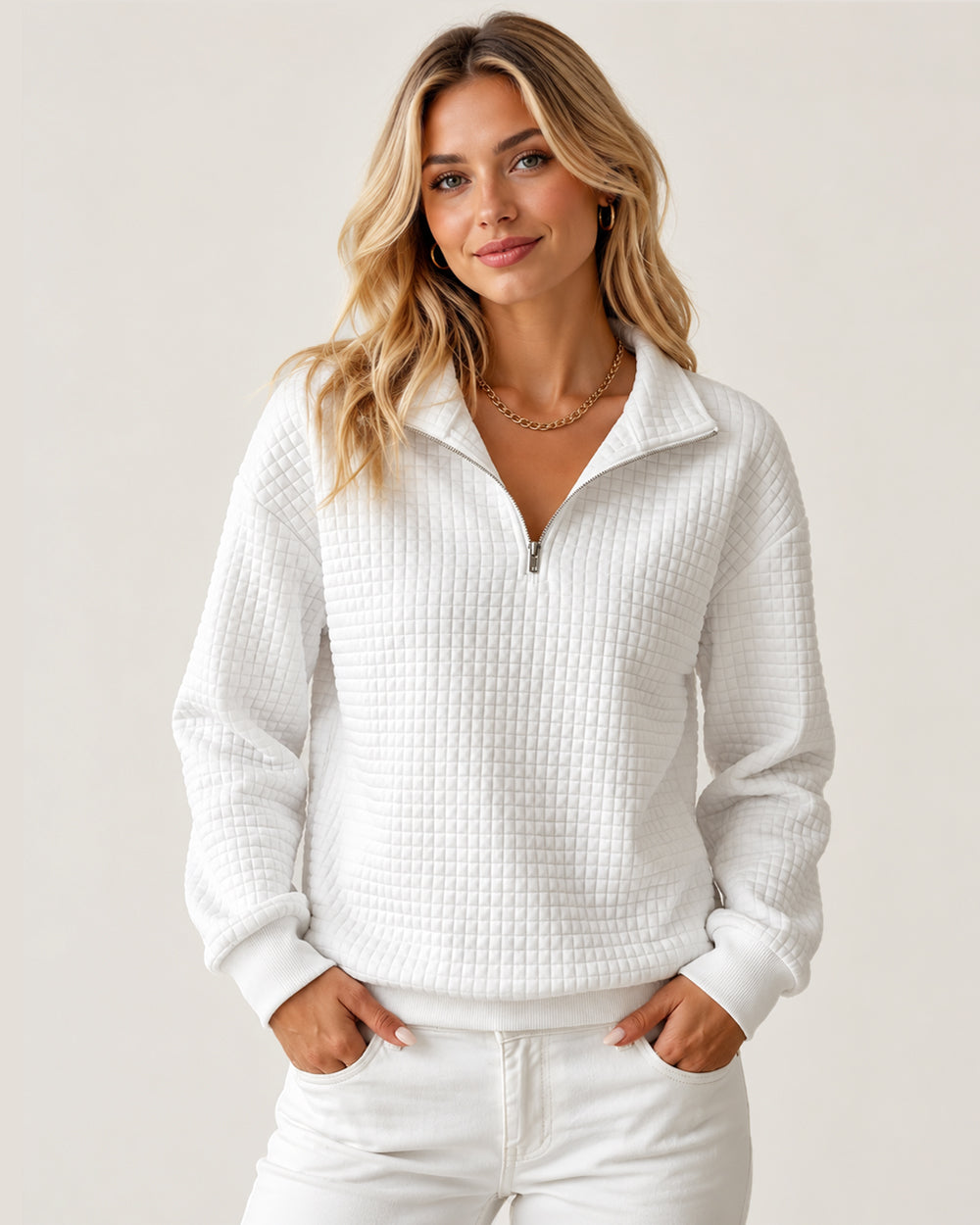 Women's Waffle Knit Quarter-Zip Pullover