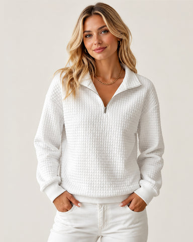 Women's Waffle Knit Quarter-Zip Pullover