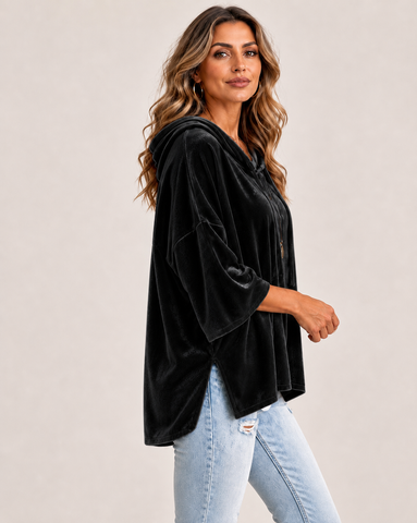 Casual Velvet Drop-Shoulder Hoodie