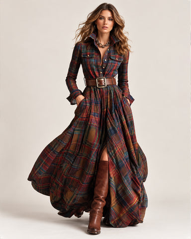 Vintage Plaid Maxi Dress