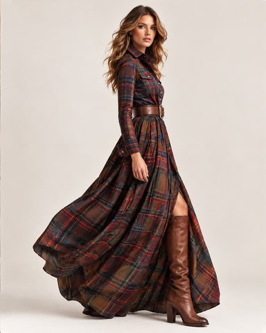 Vintage Plaid Maxi Dress