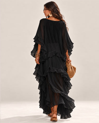 Women's Boho V-Neck Ruffle Maxi Dress
