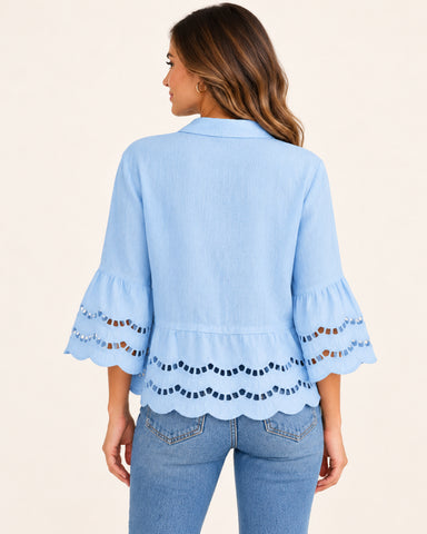 Women's Cotton Linen Lace Trim Blouse