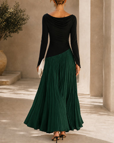 Casual Colorblock Cowlette Neckline Long Dress