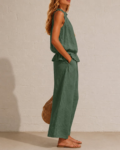 Cotton Linen Sleeveless Two-Piece Set