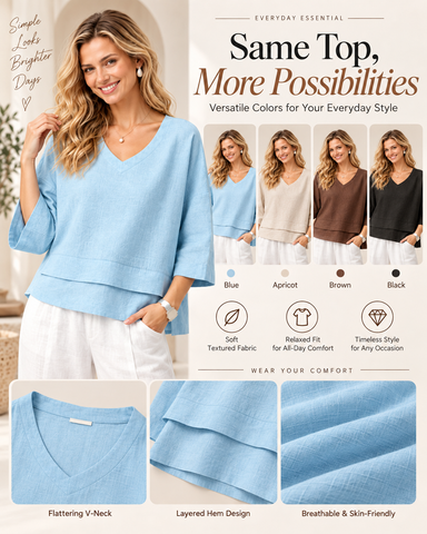 100% Cotton Linen V-Neck Top