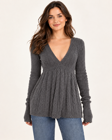 Women's V-Neck Peplum Knit Top