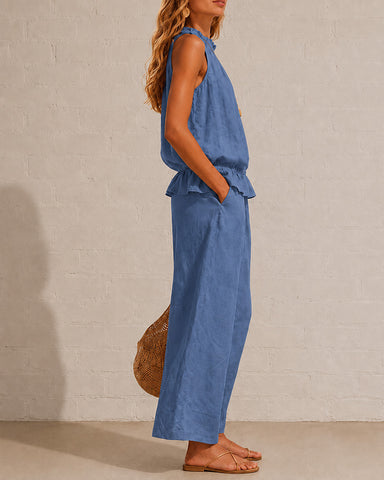 Cotton Linen Sleeveless Two-Piece Set