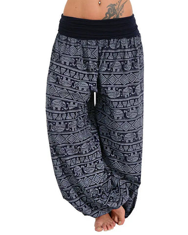 Casual Loose Retro Print Wide-leg Pants