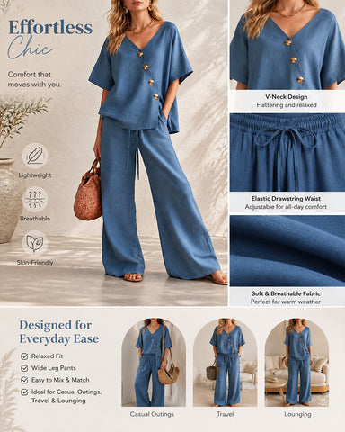 Casual Cotton Easy Living Wide-Leg Set