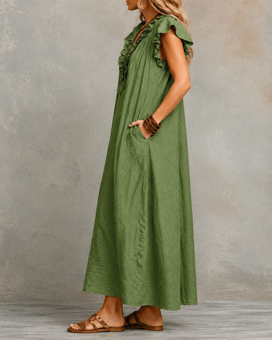 Cotton Linen V-Neck Maxi Dress