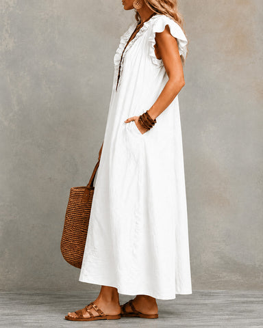 Cotton Linen V-Neck Maxi Dress