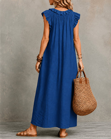 Cotton Linen V-Neck Maxi Dress