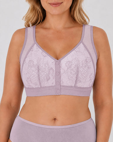 Plus Size Lace Front Closure Wireless Comfort Bra