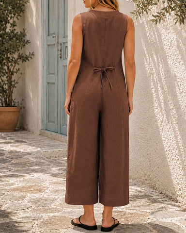 Chic Cotton Linen Deep V Jumpsuit