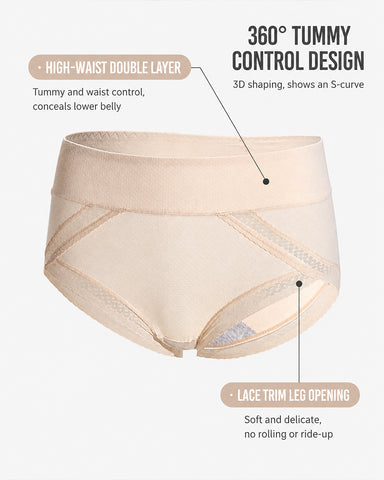 5-Pack Pure Cotton Lace Trim Breathable Tummy Control Panties