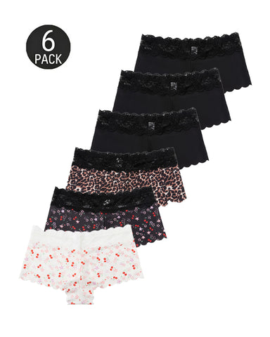Six-Pack Seamless Ice Silk Lace Boxer Briefs