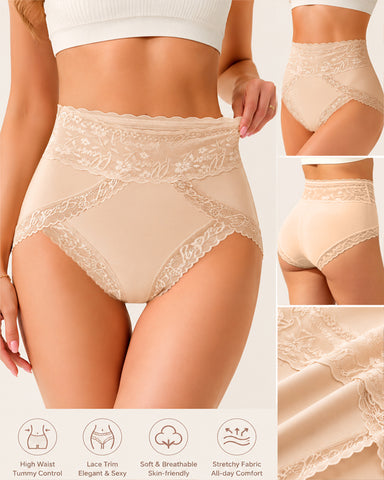 High Waisted Sheer Lace-trim Briefs