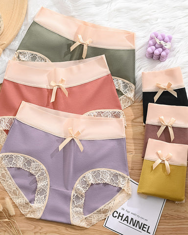 Gentle Cotton Lace-Trim Colorblock Panties