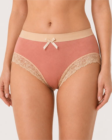 Gentle Cotton Lace-Trim Colorblock Panties