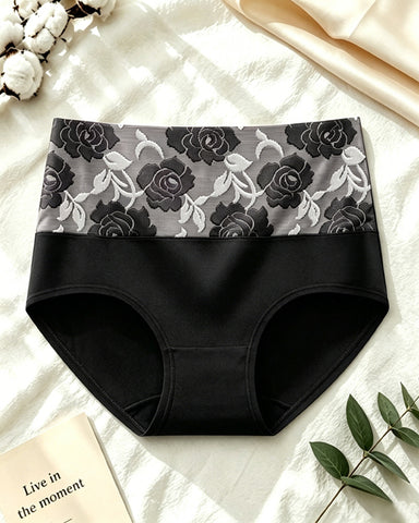 High Waisted Floral Colorblock Printed Pure Cotton Briefs