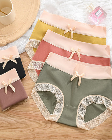 Gentle Cotton Lace-Trim Colorblock Panties