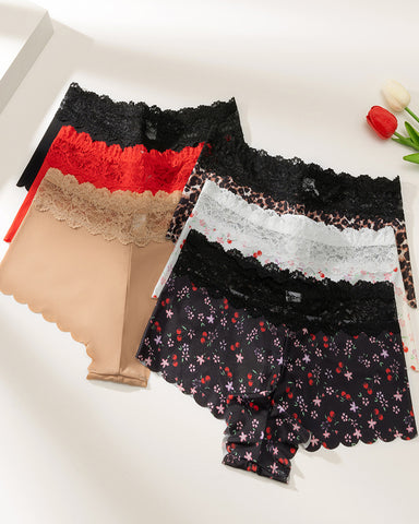 Six-Pack Seamless Ice Silk Lace Boxer Briefs