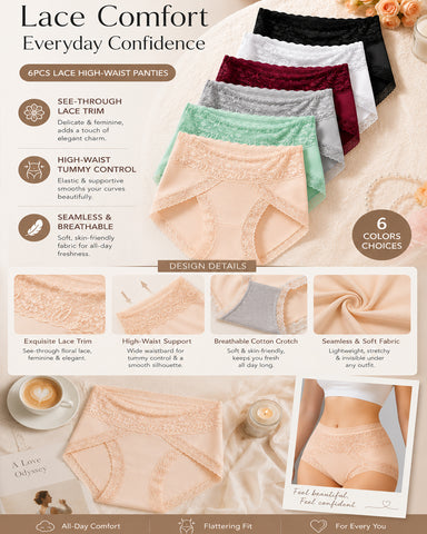 High Waisted Sheer Lace-trim Briefs