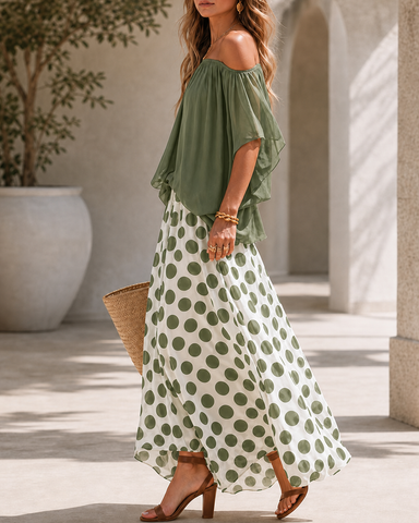 Off-Shoulder Polka Dot Flow Set