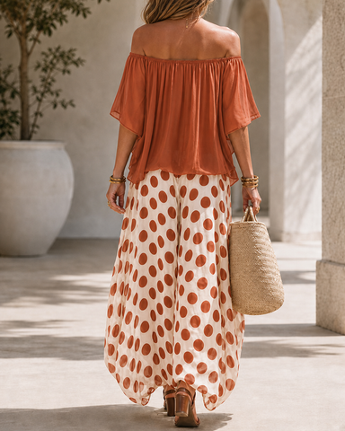 Off-Shoulder Polka Dot Flow Set