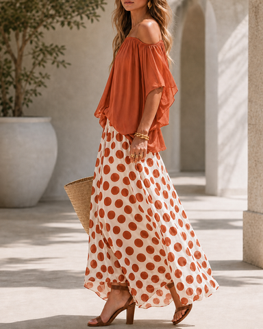 Off-Shoulder Polka Dot Flow Set