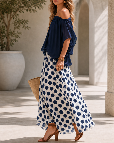 Off-Shoulder Polka Dot Flow Set