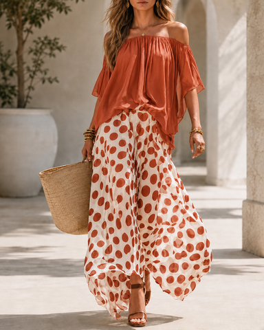 Off-Shoulder Polka Dot Flow Set