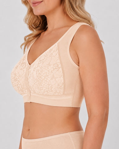 Plus Size Lace Front Closure Wireless Comfort Bra