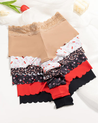 Six-Pack Seamless Ice Silk Lace Boxer Briefs