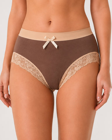 Gentle Cotton Lace-Trim Colorblock Panties