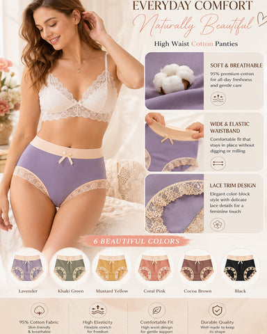 Gentle Cotton Lace-Trim Colorblock Panties