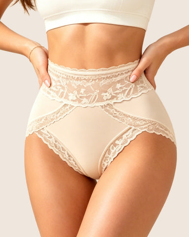 High Waisted Sheer Lace-trim Briefs