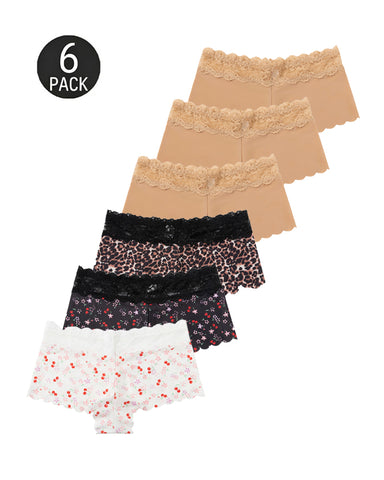Six-Pack Seamless Ice Silk Lace Boxer Briefs