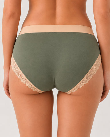 Gentle Cotton Lace-Trim Colorblock Panties