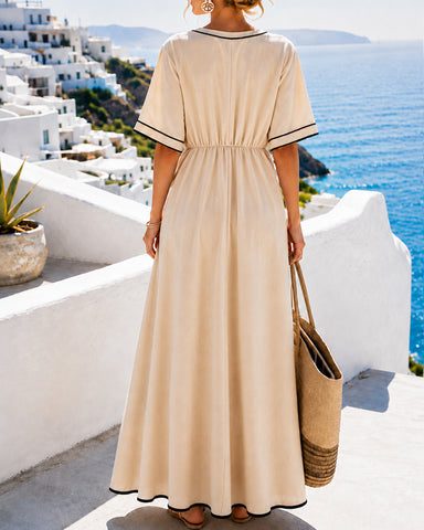Twist-Front Contrast Trim Maxi Dress