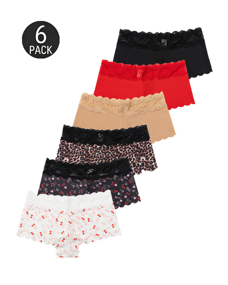 Six-Pack Seamless Ice Silk Lace Boxer Briefs