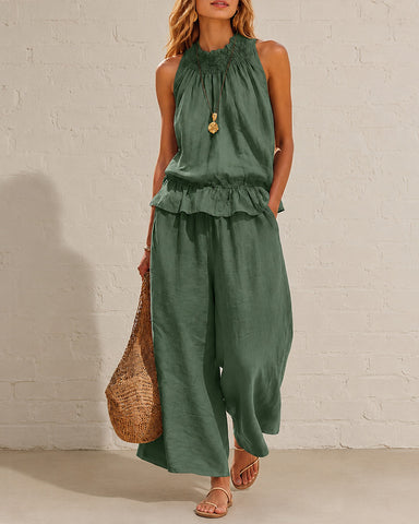 Cotton Linen Sleeveless Two-Piece Set